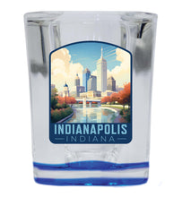 Load image into Gallery viewer, Indianapolis Indiana Design A Souvenir 2 Ounce Shot Glass Square Blue Base 2-Pack
