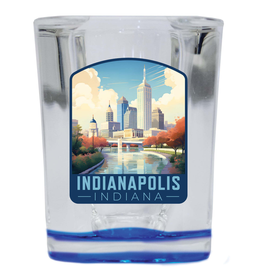 Indianapolis Indiana Design A Souvenir 2 Ounce Shot Glass Square Blue Base 2-Pack