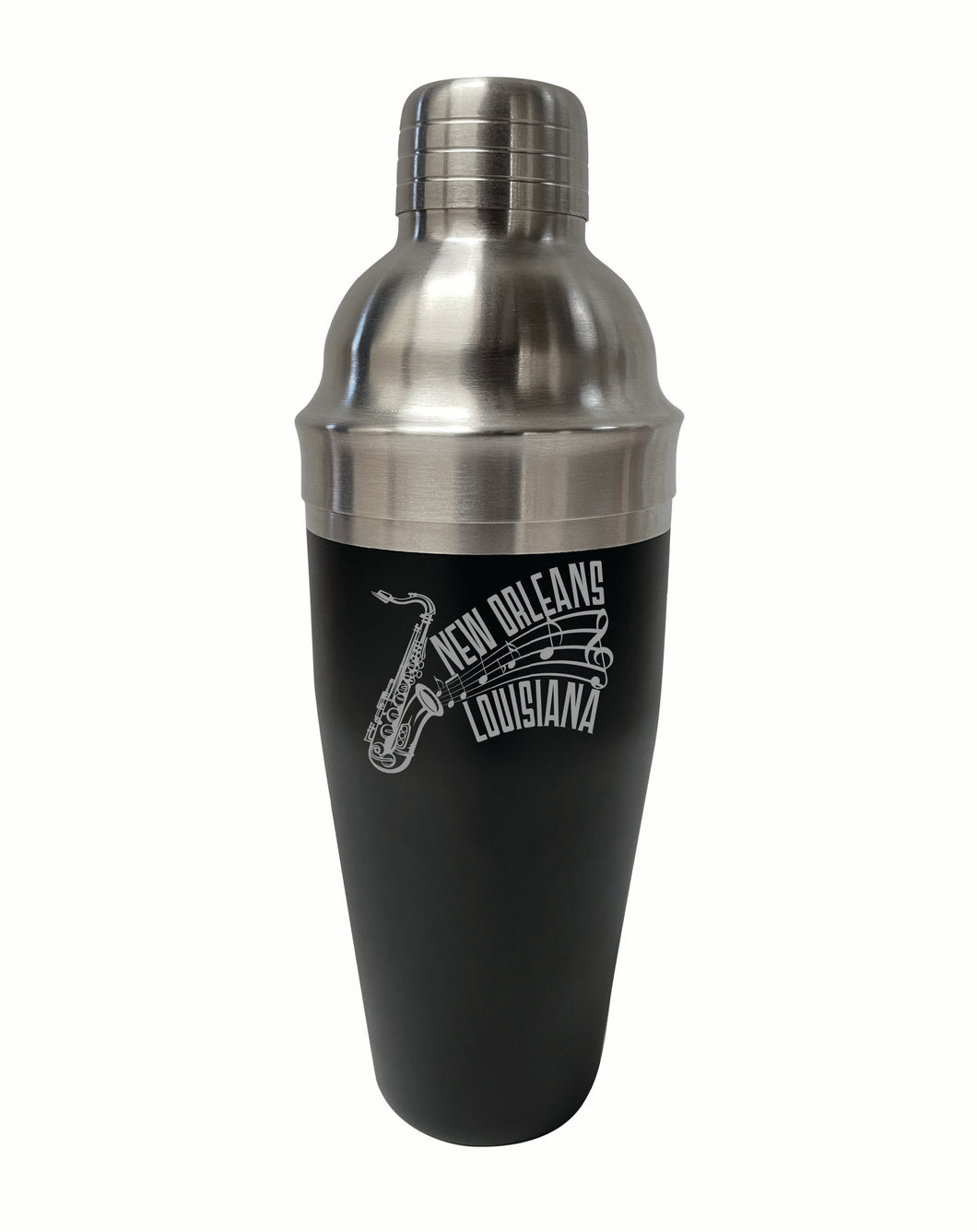 New Orleans Louisiana Souvenir 24 oz Engraved Stainless Steel Cocktail Shaker Black 2-Pack