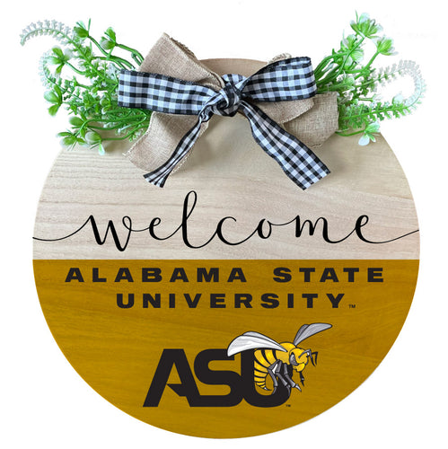 Alabama State University Wooden Wreath Welcome Sign Officially Licensed Collegiate Product Single