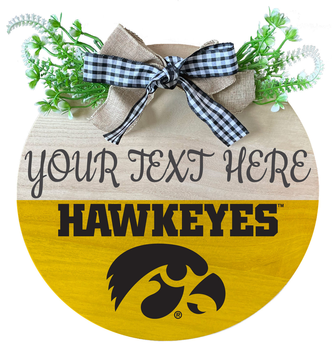 Iowa Hawkeyes Customizable Wooden Wreath Welcome Sign Officially Licensed Collegiate Product Single