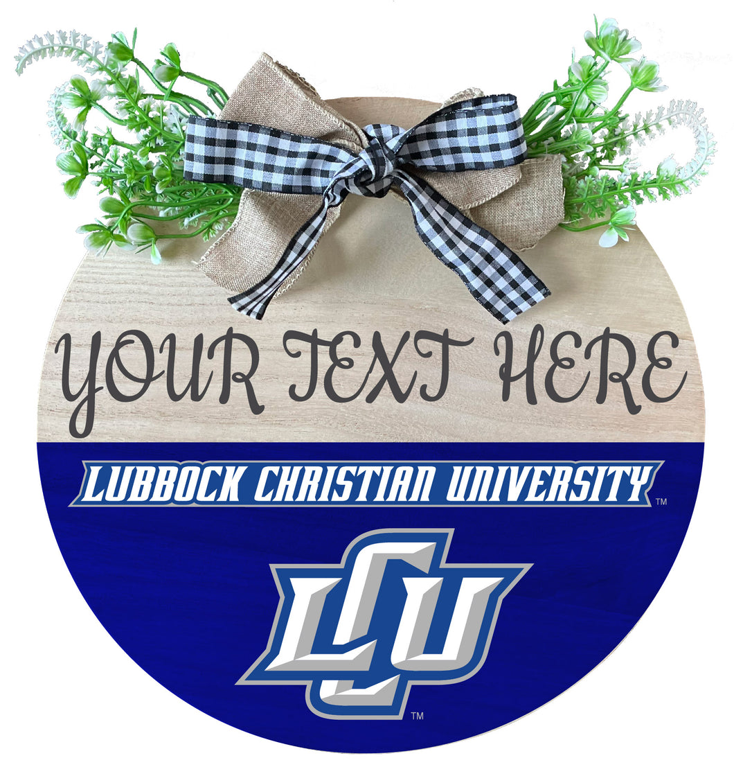 Lubbock Christian University Chaparral Customizable Wooden Wreath Welcome Sign Officially Licensed Collegiate Product Single