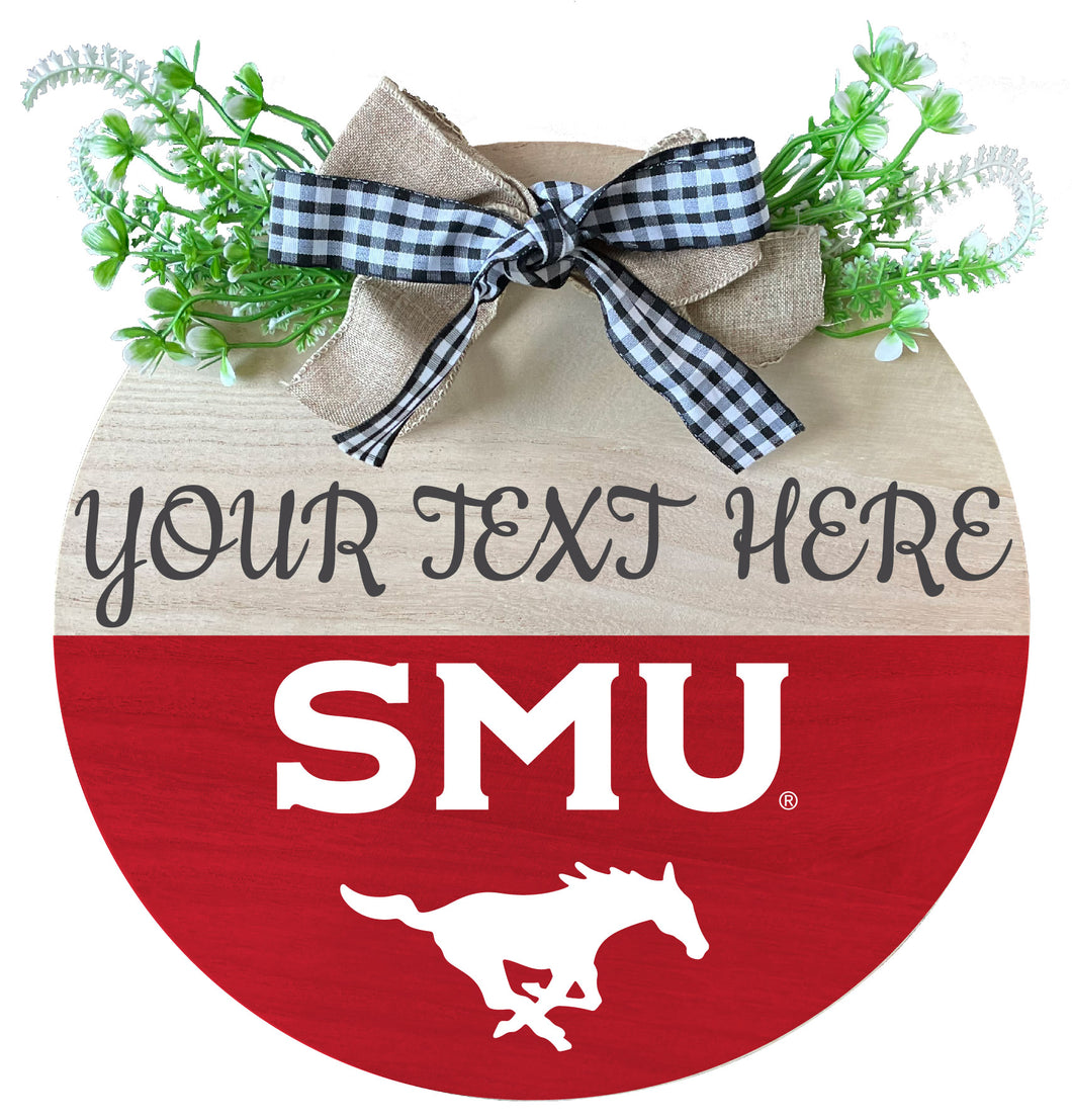 Southern Methodist University Customizable Wooden Wreath Welcome Sign Officially Licensed Collegiate Product Single