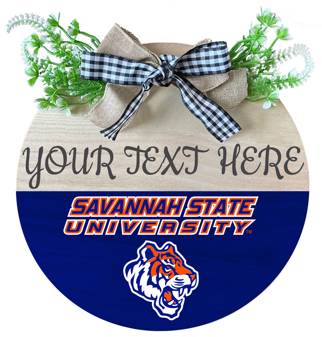 Savannah State University Customizable Wooden Wreath Welcome Sign Officially Licensed Collegiate Product Single