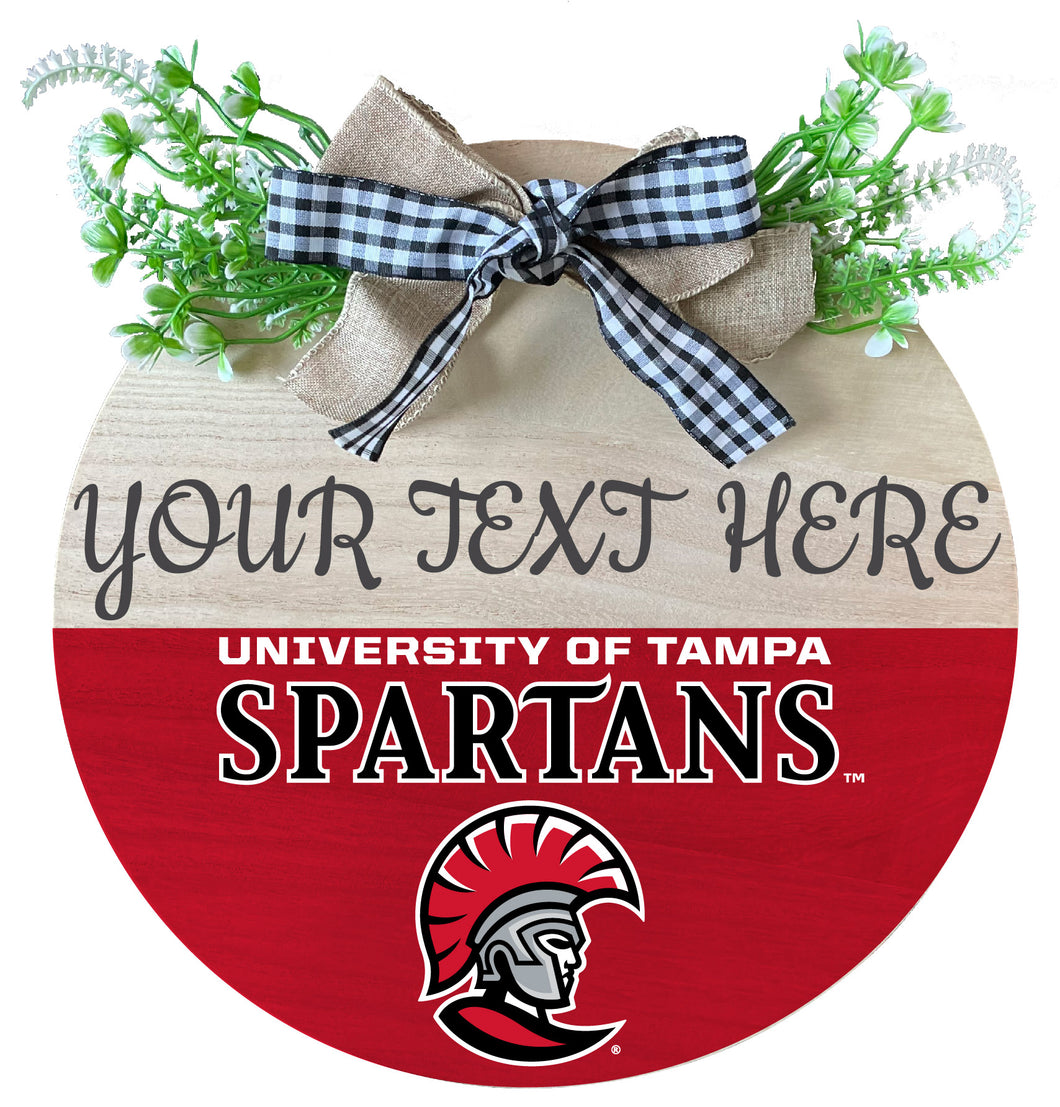 University of Tampa Spartans Customizable Wooden Wreath Welcome Sign Officially Licensed Collegiate Product Single