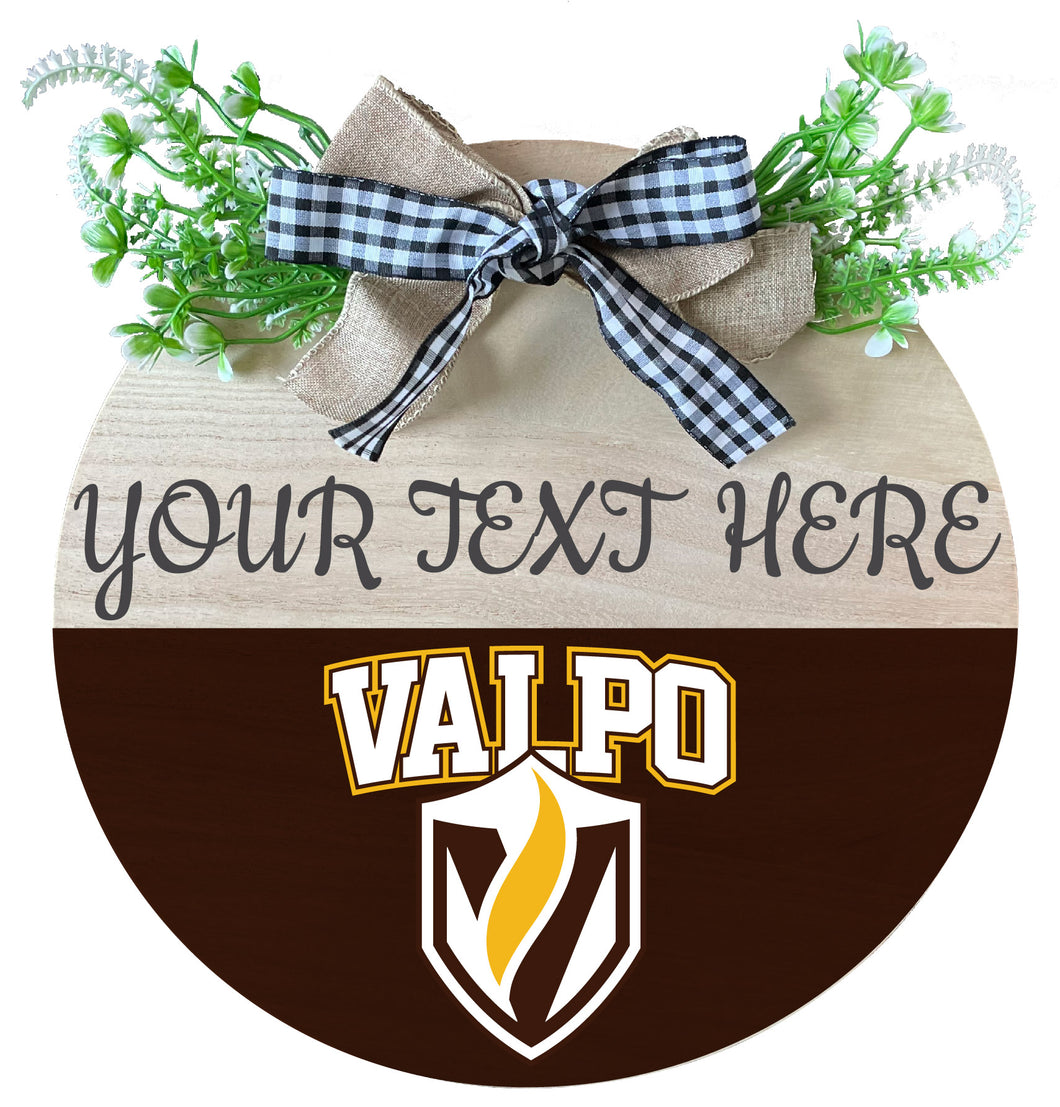 Valparaiso University Customizable Wooden Wreath Welcome Sign Officially Licensed Collegiate Product Single