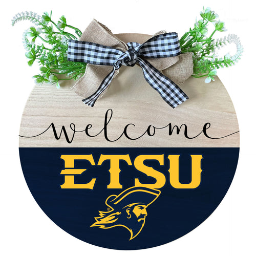 East Tennessee State University Wooden Wreath Welcome Sign Officially Licensed Collegiate Product Single