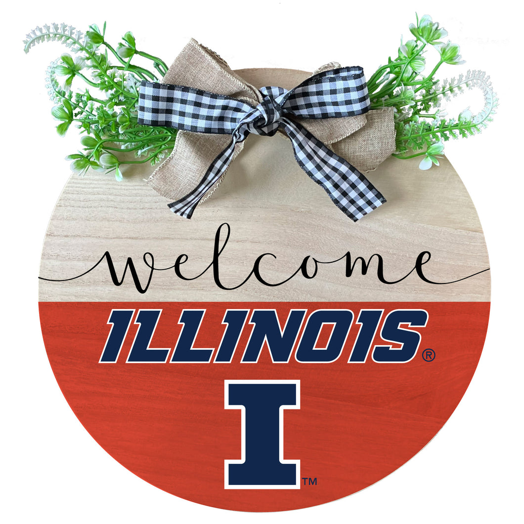 Illinois Fighting Illini Wooden Wreath Welcome Sign Officially Licensed Collegiate Product Single