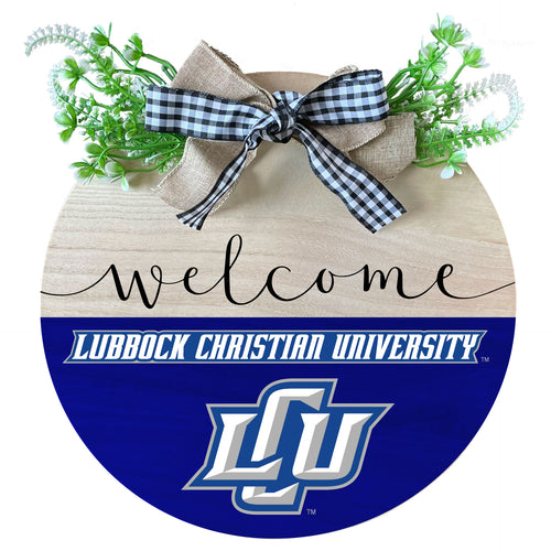 Lubbock Christian University Chaparral Wooden Wreath Welcome Sign Officially Licensed Collegiate Product 2-Pack