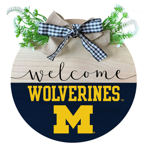 Michigan Wolverines Wooden Wreath Welcome Sign Officially Licensed Collegiate Product Single