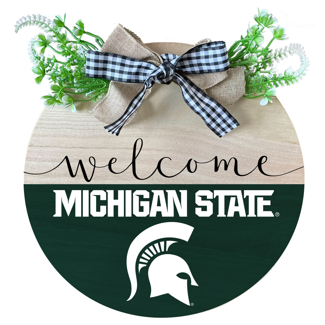 Michigan State Spartans Wooden Wreath Welcome Sign Officially Licensed Collegiate Product Single