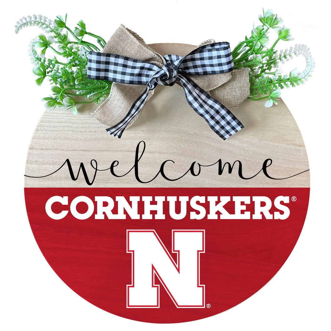 Nebraska Cornhuskers Wooden Wreath Welcome Sign Officially Licensed Collegiate Product Single