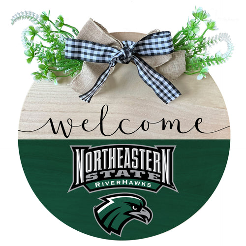 Northeastern State University Riverhawks Wooden Wreath Welcome Sign Officially Licensed Collegiate Product 2-Pack