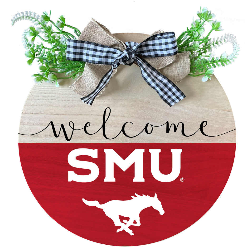 Southern Methodist University Wooden Wreath Welcome Sign Officially Licensed Collegiate Product Single