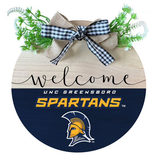 North Carolina Greensboro Spartans Wooden Wreath Welcome Sign Officially Licensed Collegiate Product 2-Pack