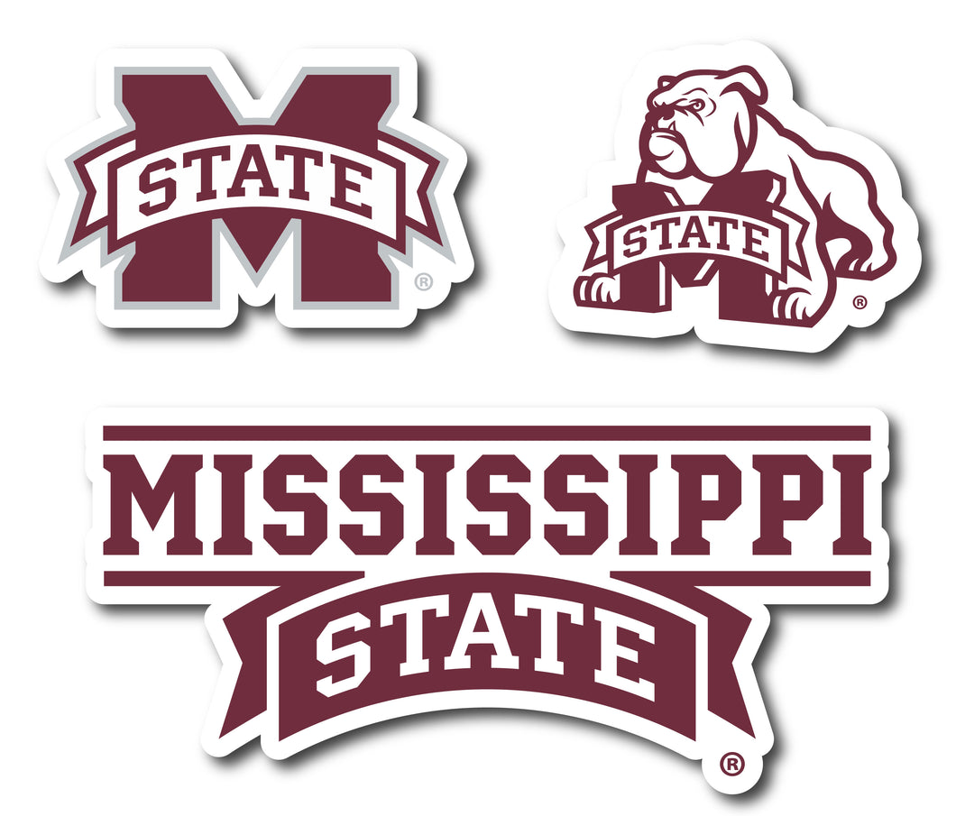 Mississippi State Bulldogs Vinyl Decal Sticker 3 Pack 4-Inch Each Officially Licensed Collegiate Product 