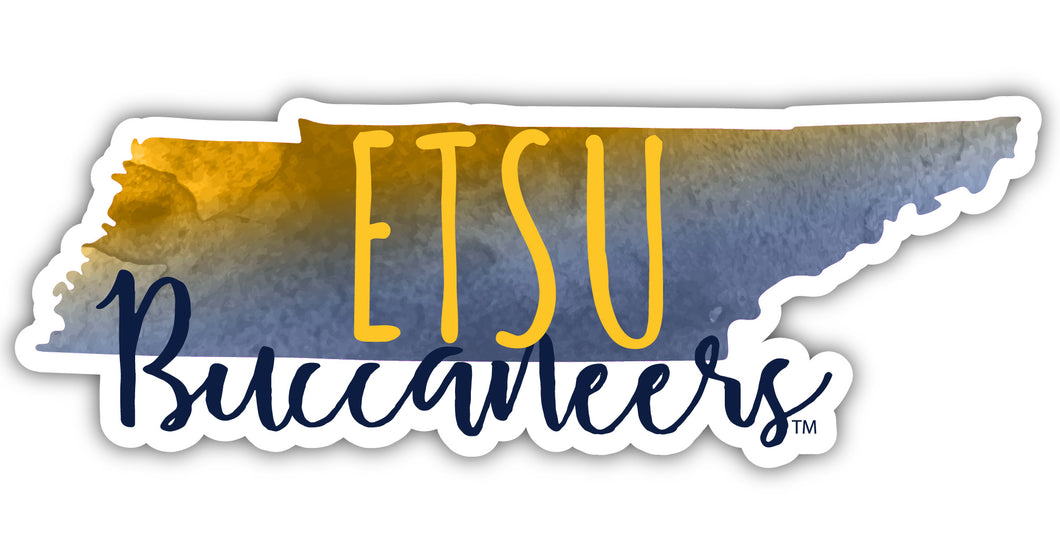 East Tennessee State University 4-Inch Watercolor State Shaped NCAA Vinyl Decal Sticker for Fans, Students, and Alumni