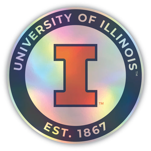 Illinois Fighting Illini 6-Inch Holographic Vinyl Decal Sticker Officially Licensed Collegiate Product 4-Pack