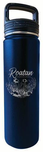 Roatan Honduras Souvenir 32 oz Engraved Insulated Stainless Steel Tumbler Water Bottle with Screw on Lid Navy 4-Pack