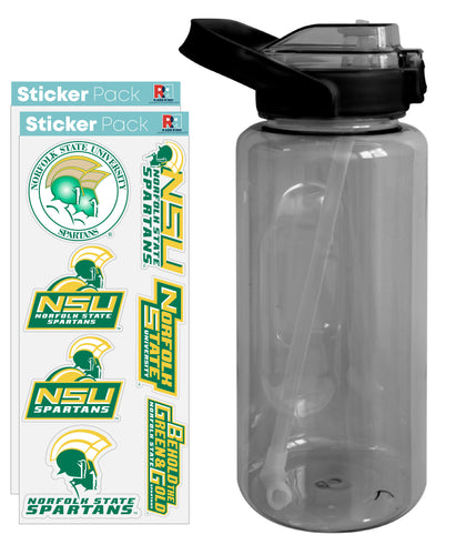 Norfolk State University Waterproof Stickers with 64 oz Large Water Bottle with Screw-on Top and Straw Officially Licensed Product 4-Pack