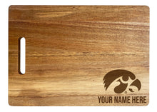 Load image into Gallery viewer, Iowa Hawkeyes Customizable Engraved Wooden Cutting Board 10&quot; x 14&quot; Acacia Wood Officially Licensed Collegiate Product Small Engraving
