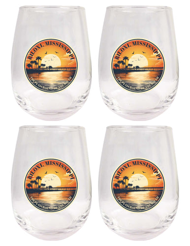 Biloxi Mississippi Design A Souvenir 15 oz Stemless Wine Glass 4-Pack 