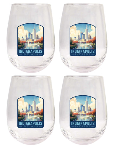 Indianapolis Indiana Design A Souvenir 15 oz Stemless Wine Glass 4-Pack 