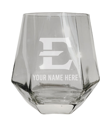 East Tennessee State University Customizable Stemless Diamond Wine Glass Engraved 10 oz Officially Licensed Collegiate Product Single Unit