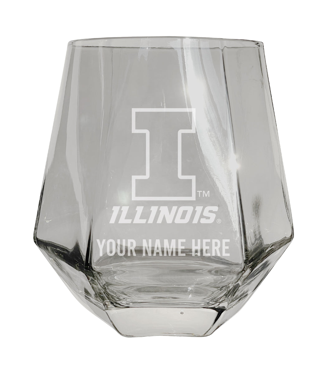 Illinois Fighting Illini Customizable Stemless Diamond Wine Glass Engraved 10 oz Officially Licensed Collegiate Product Single Unit