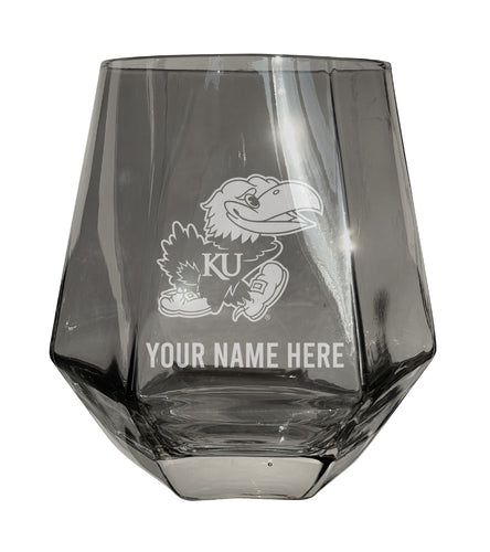 Kansas Jayhawks Customizable Stemless Diamond Wine Glass Engraved 10 oz Officially Licensed Collegiate Product Single Unit