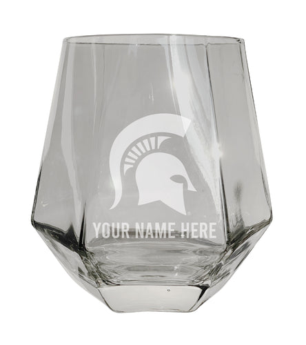 Michigan State Spartans Customizable Stemless Diamond Wine Glass Engraved 10 oz Officially Licensed Collegiate Product Single Unit