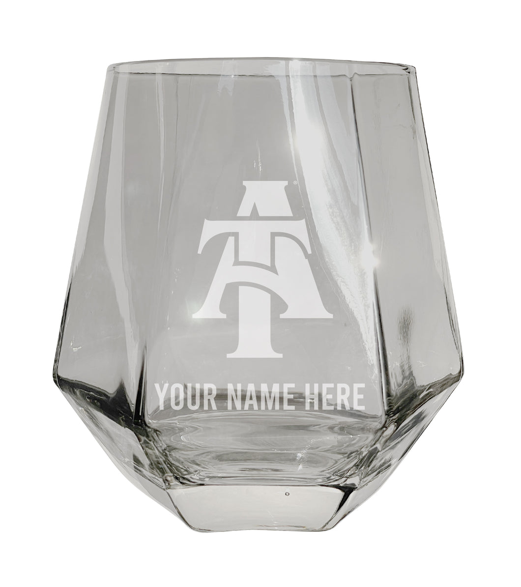 North Carolina A&T State Aggies Customizable Stemless Diamond Wine Glass Engraved 10 oz Officially Licensed Collegiate Product Single Unit