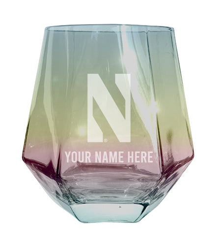 Northwestern University Wildcats Customizable Stemless Diamond Wine Glass Engraved 10 oz Officially Licensed Collegiate Product Single Unit