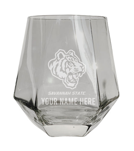 Savannah State University Customizable Stemless Diamond Wine Glass Engraved 10 oz Officially Licensed Collegiate Product Single Unit