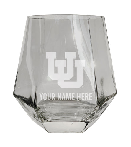 Utah Utes Customizable Stemless Diamond Wine Glass Engraved 10 oz Officially Licensed Collegiate Product Single Unit