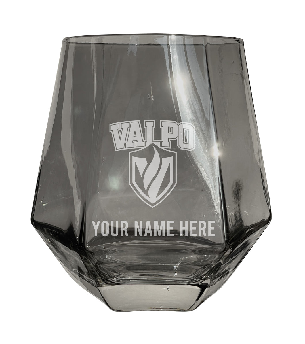 Valparaiso University Customizable Stemless Diamond Wine Glass Engraved 10 oz Officially Licensed Collegiate Product