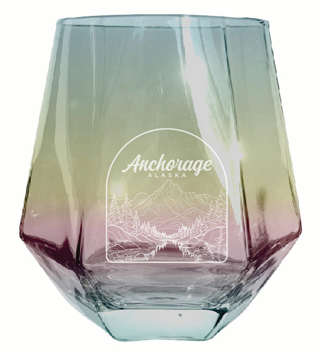 Anchorage Alaska Souvenir Stemless Diamond Wine Glass Engraved 15 oz Iridescent Single Unit