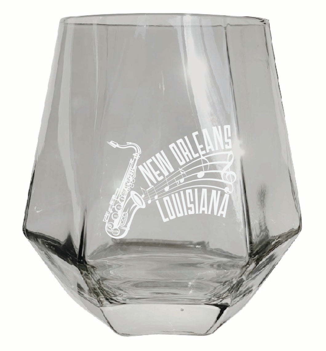 New Orleans Louisiana Souvenir Stemless Diamond Wine Glass Engraved 15 oz Clear Single Unit