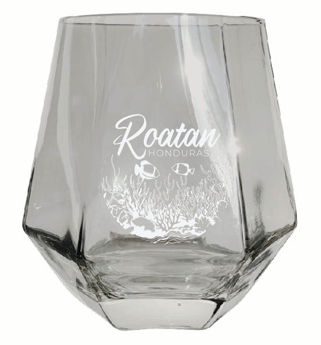 Roatan Honduras Souvenir Stemless Diamond Wine Glass Engraved 15 oz Clear Single Unit