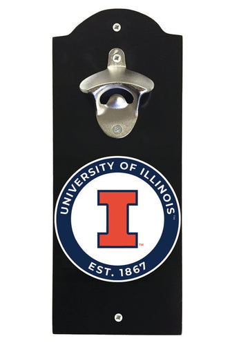 Illinois Fighting Illini Wall Mounted Bottle Opener Black Officially Licensed Collegiate Product Black