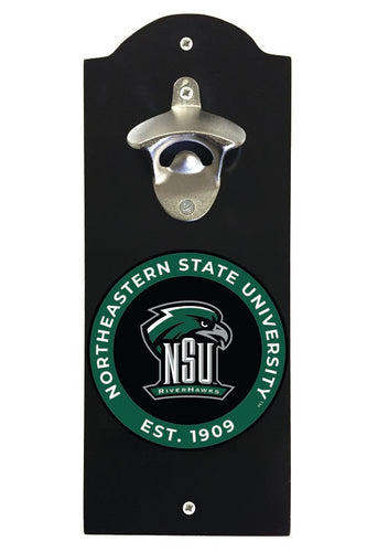 Northeastern State University Riverhawks Wall Mounted Bottle Opener Black Officially Licensed Collegiate Product Black