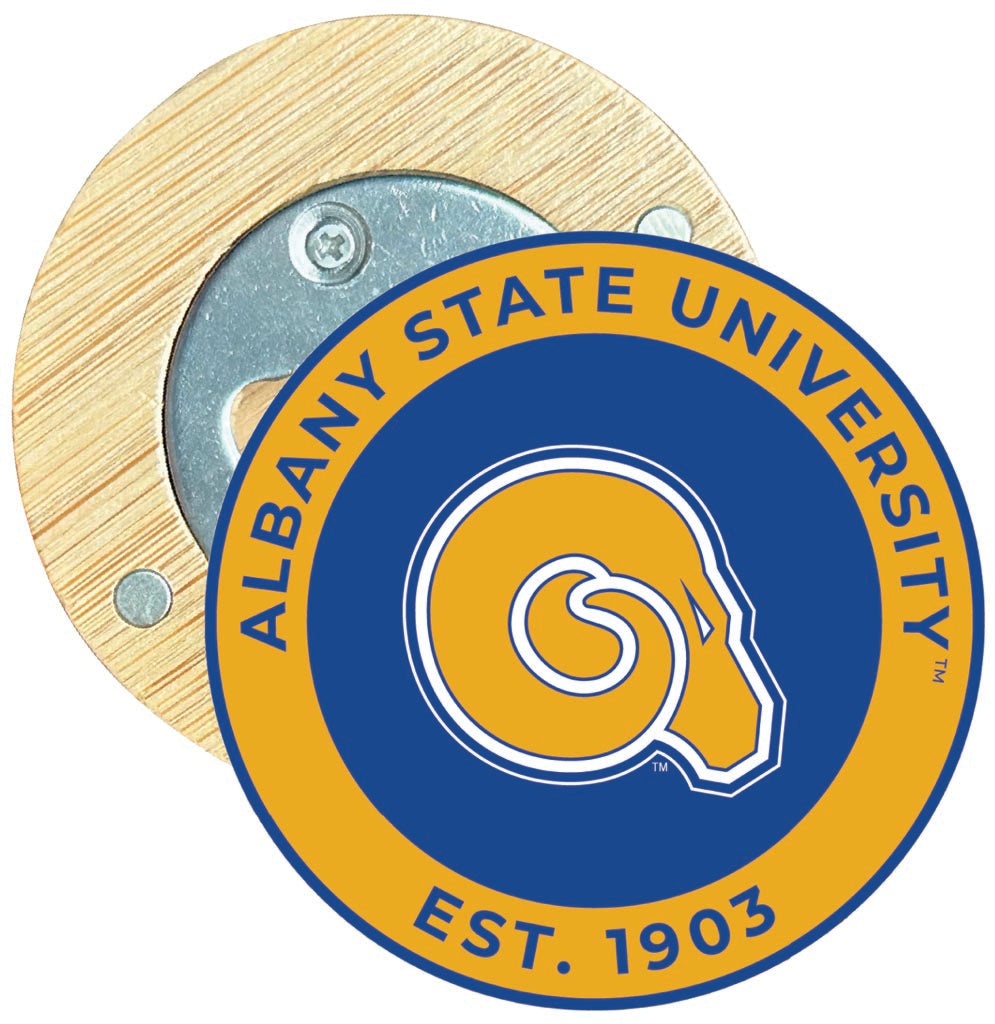 Albany State University Round Wood Magnetic Bottle Opener 2.5