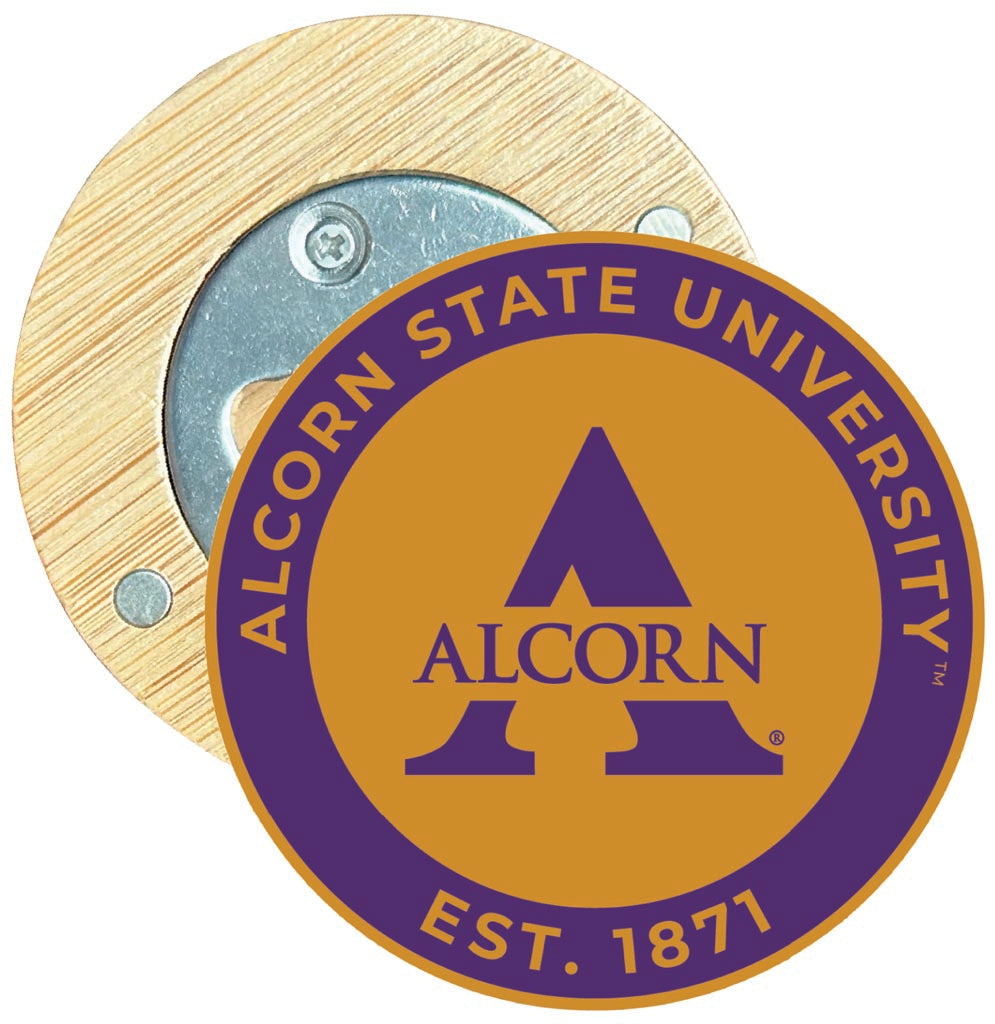 Alcorn State Braves Round Wood Magnetic Bottle Opener 2.5