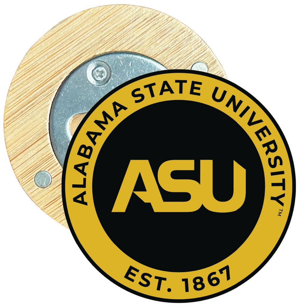 Alabama State University Round Wood Magnetic Bottle Opener 2.5