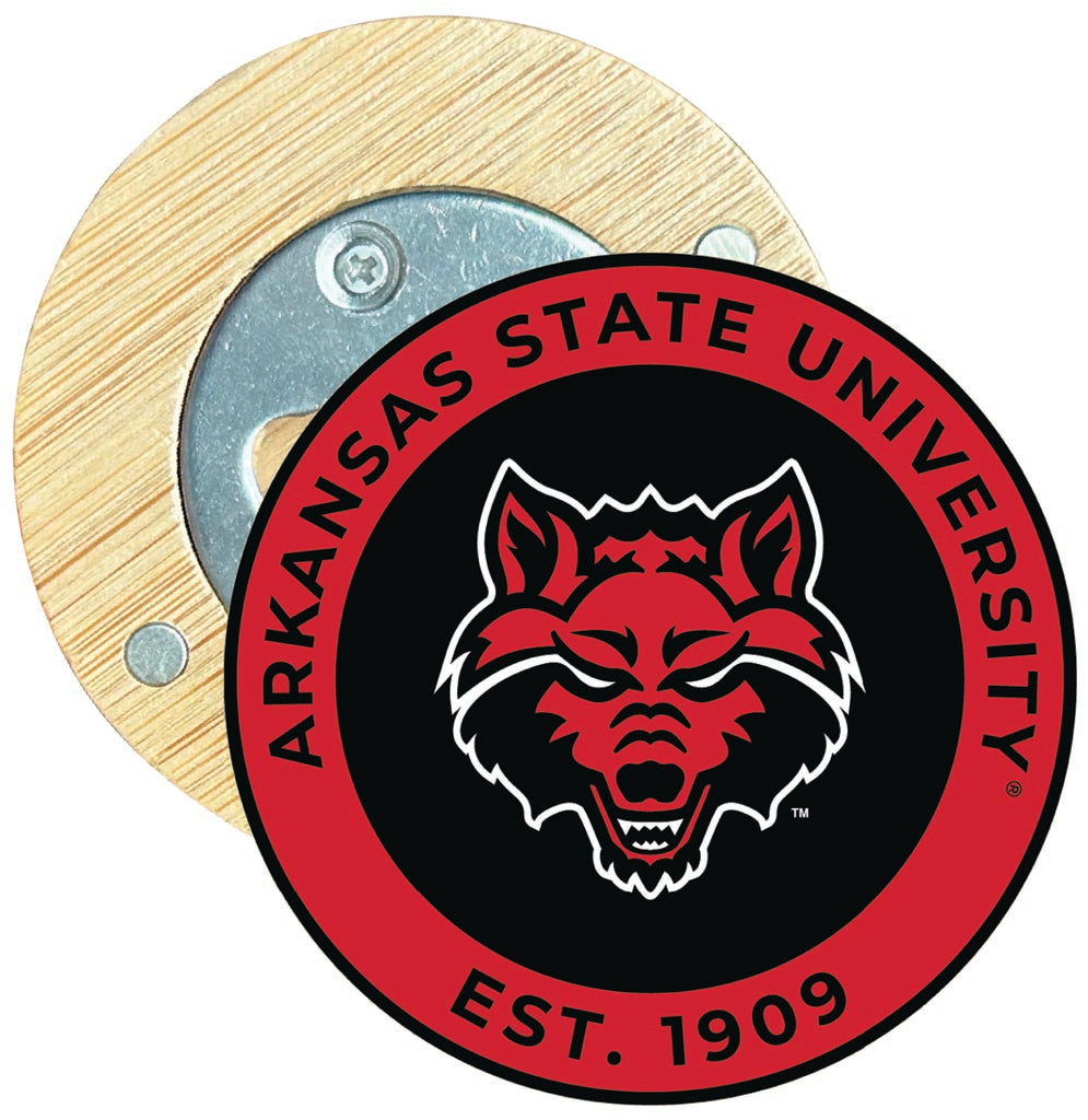 Arkansas State Round Wood Magnetic Bottle Opener 2.5