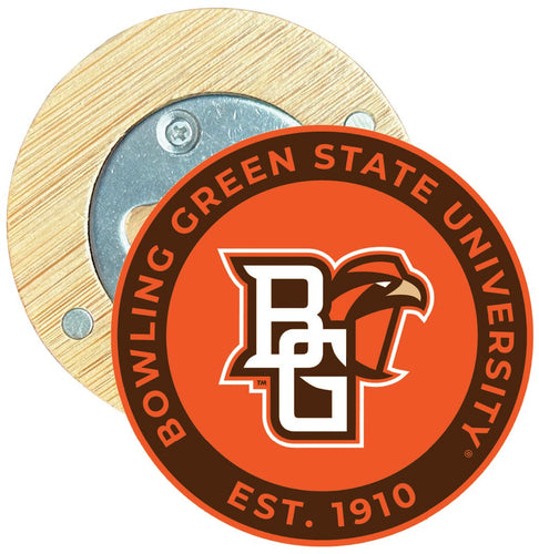 Bowling Green Falcons Round Wood Magnetic Bottle Opener 2.5