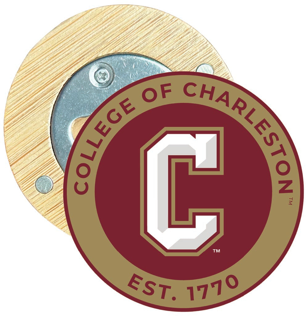 College of Charleston Round Wood Magnetic Bottle Opener 2.5