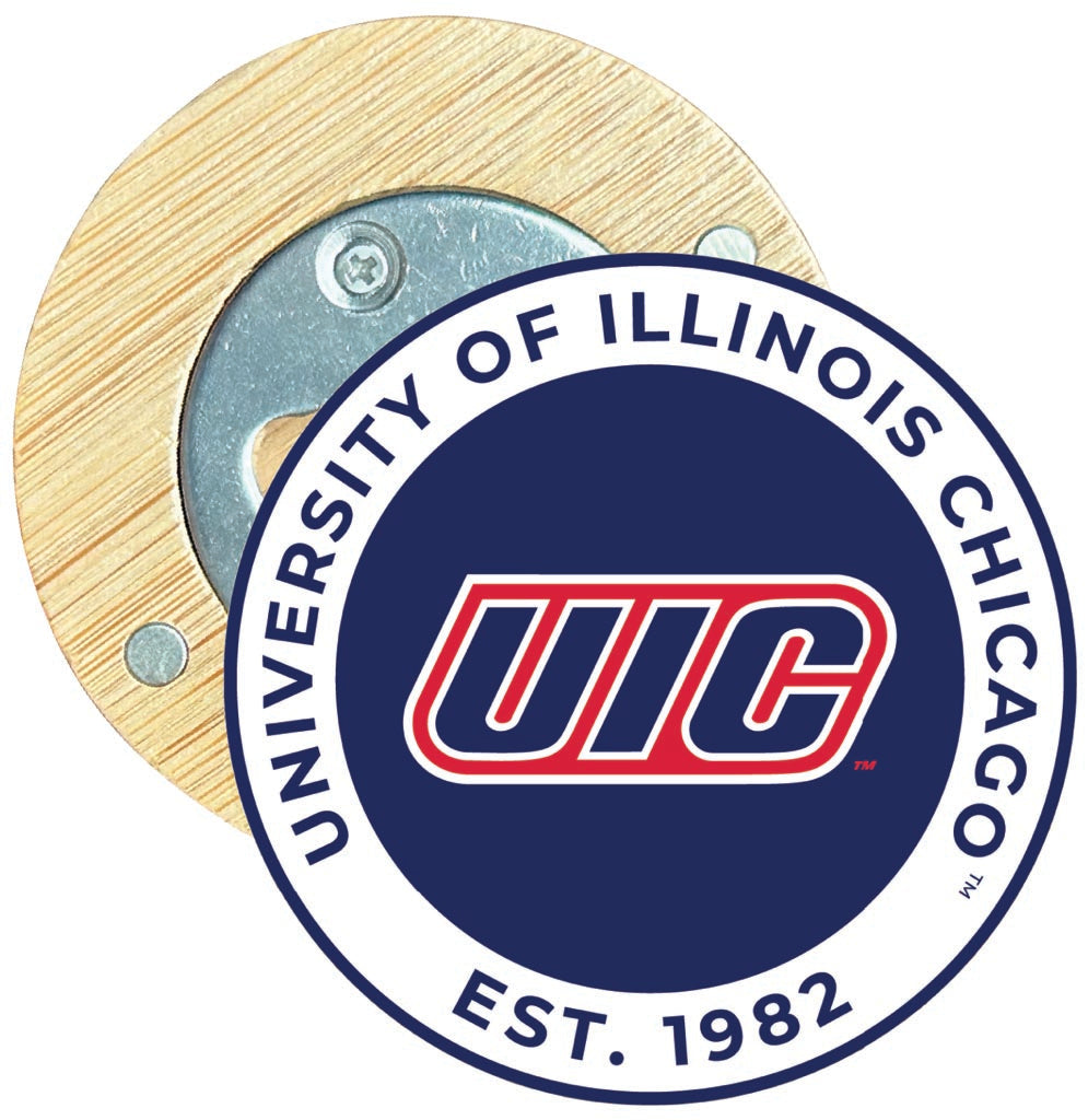 University of Illinois at Chicago Round Wood Magnetic Bottle Opener 2.5