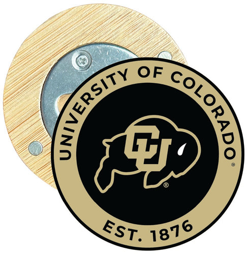 Colorado Buffaloes Round Wood Magnetic Bottle Opener 2.5