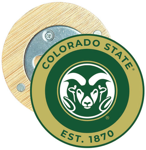 Colorado State Rams Round Wood Magnetic Bottle Opener 2.5